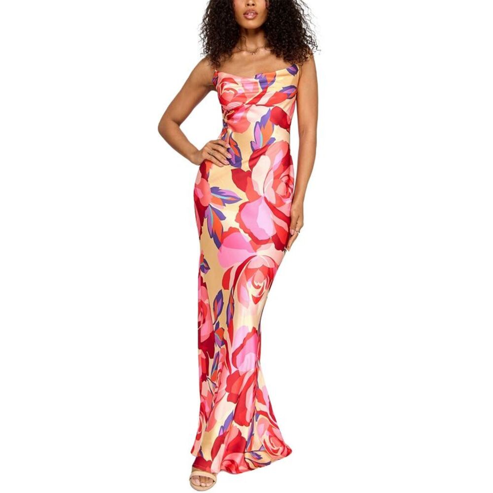 Katia Rae Juniors Printed Open-Back Gown Large Pink/Multi - NWT $98